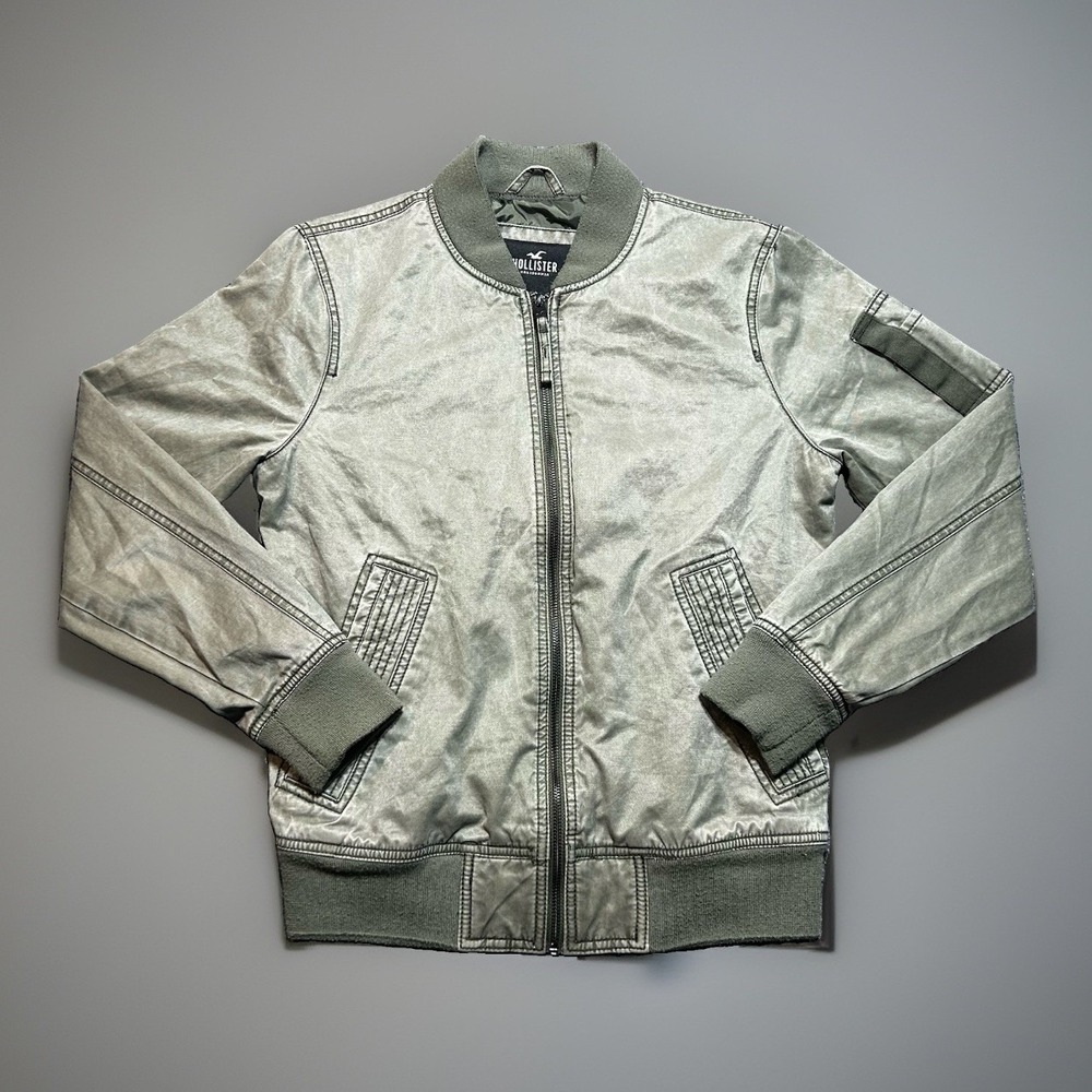 Hollister Men's Olive Green Washed Cotton Bomber Jacket Utility Flight Coat XS